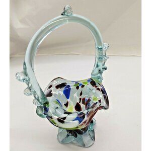 Vintage Rare Murano End of Day Hand-blown Glass Candy Basket 8.5" Tall